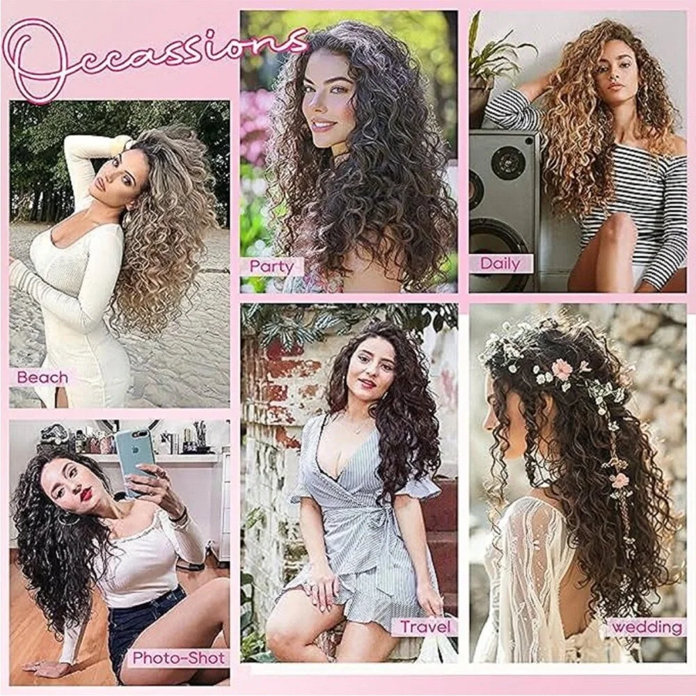 Curly Hair Extensions, 4PCS 16 inch Clip in Hair Extensions Lace Weft Short Curl